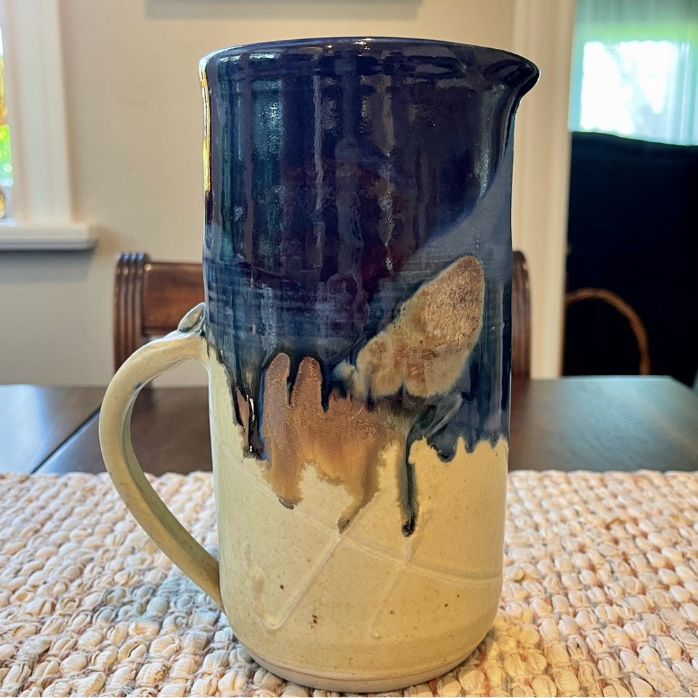 Tall Vintage Ceramic Joe Frank McKee Studio Drip Glaze Pitcher